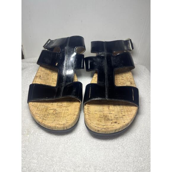 Fitflop Arena Sandal Women Sz 10 Black Patent Leather Ankle Strap Gladiator CorK - Picture 9 of 9